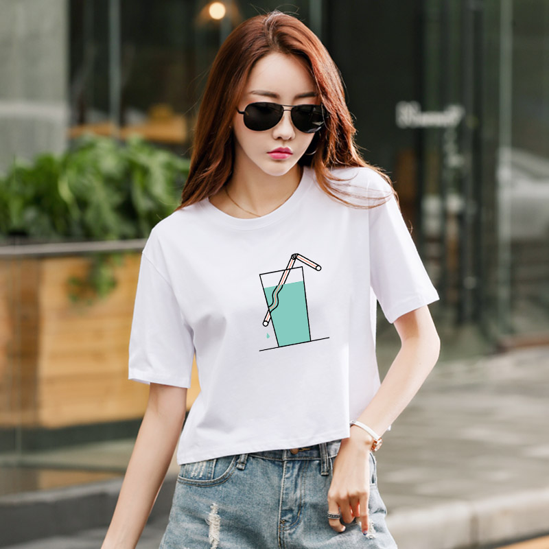 宽松韩版百搭女装半袖体恤上衣服潮短袖t恤女2019新款夏装短款 - 嫚裳
