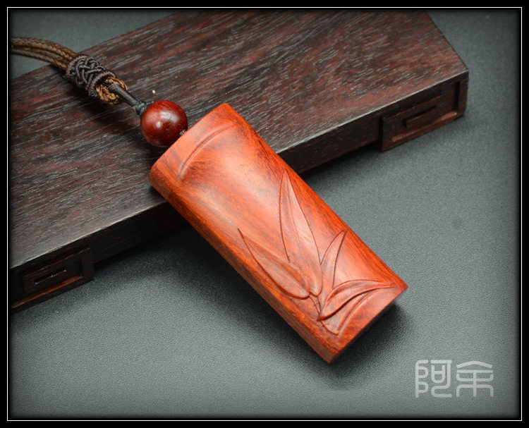 印度小叶叶紫檀木雕刻竹子竹节牌子吊坠无事木雕