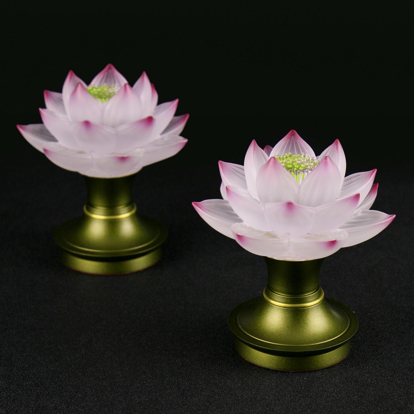 led琉璃莲花花灯佛教用品4.5寸纯铜供佛长明灯荷花灯