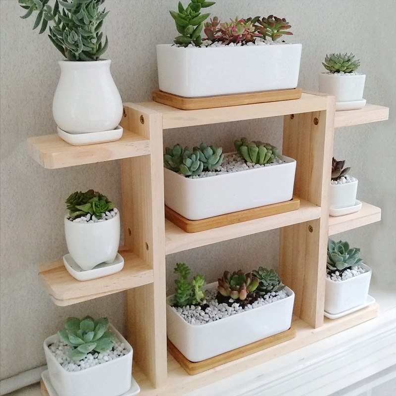 肉肉花架实木阳台窗台桌面多肉植物物架简约花架