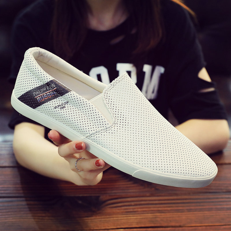 新品小白鞋男士休闲鞋夏季镂空韩版潮鞋百搭板鞋男鞋一脚蹬懒人鞋