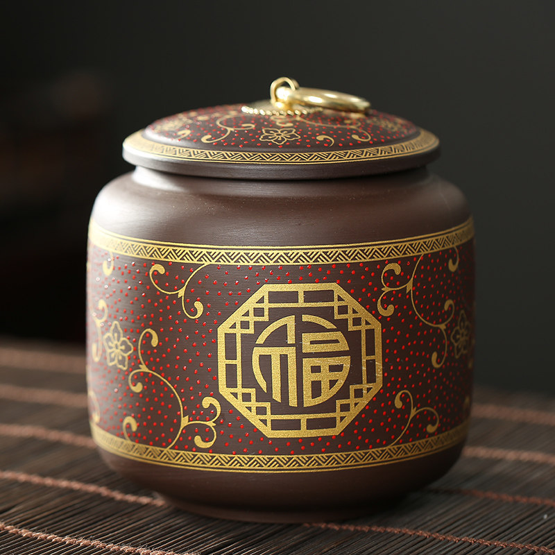 紫砂茶叶罐陶瓷普洱红茶茶罐家用大中大中小小号茶叶罐