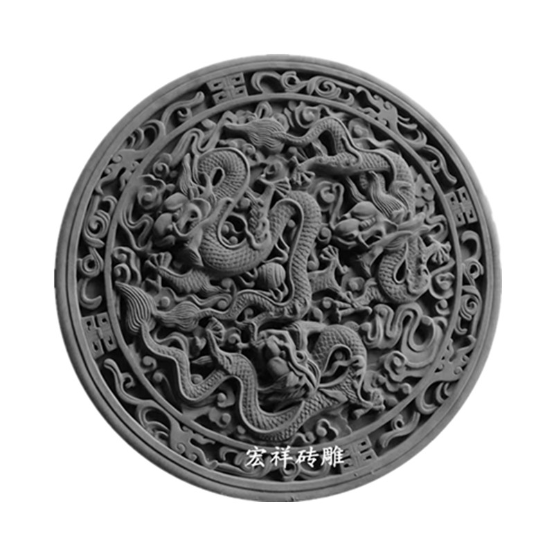 砖雕圆形浮雕仿古仿古砖中式庭院围墙摆件徽派砖雕