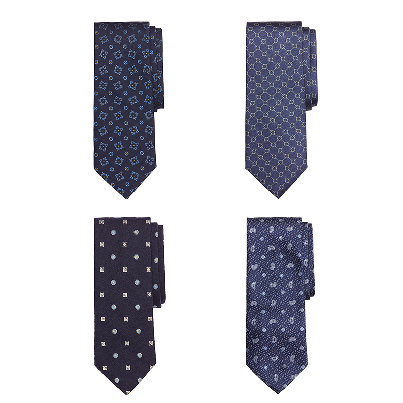 专柜款桑蚕丝领带brooksbrothers布克兄弟色织花纹藏蓝商务领带