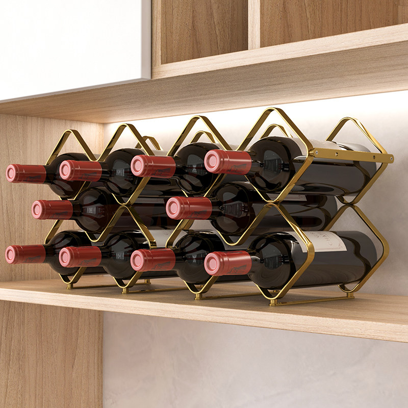 红酒架子菱形家用酒柜放红酒瓶的托架葡萄酒格红酒架摆件轻奢高档