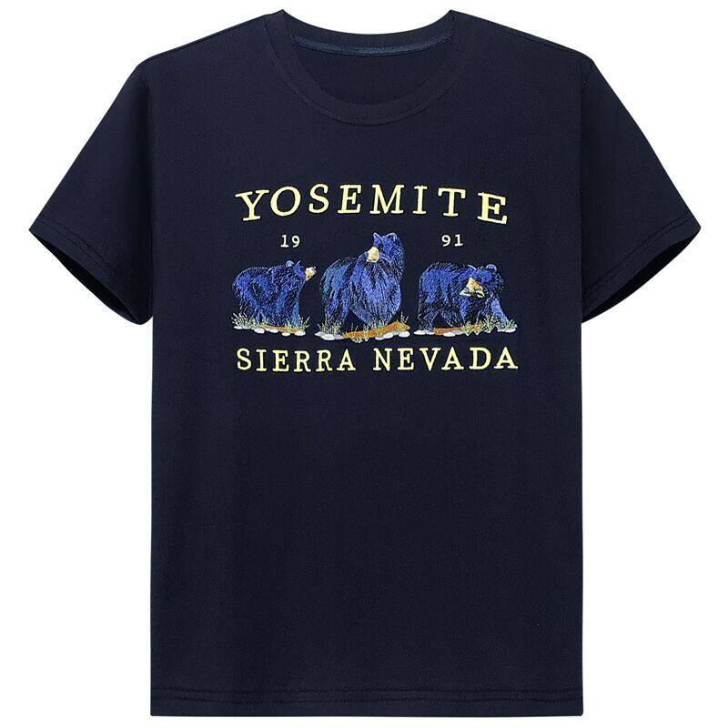 现货短袖圆领bm纯棉刺绣三只熊刺绣t恤