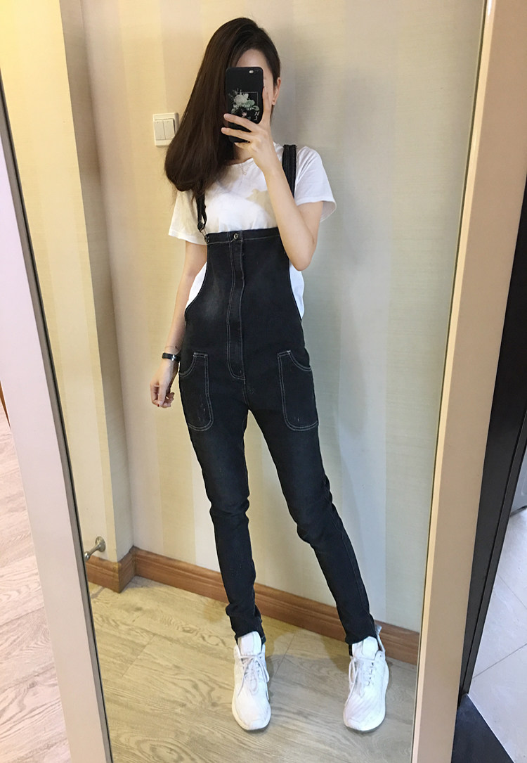 2018欧洲站秋季新款显瘦修身百搭休闲牛仔背带裤吊带裤连体女长裤