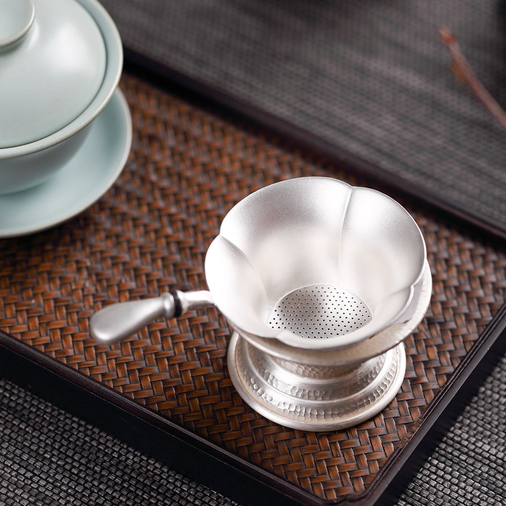 纯银手工茶叶过滤漏网茶渣过滤器茶滤家用茶具茶滤