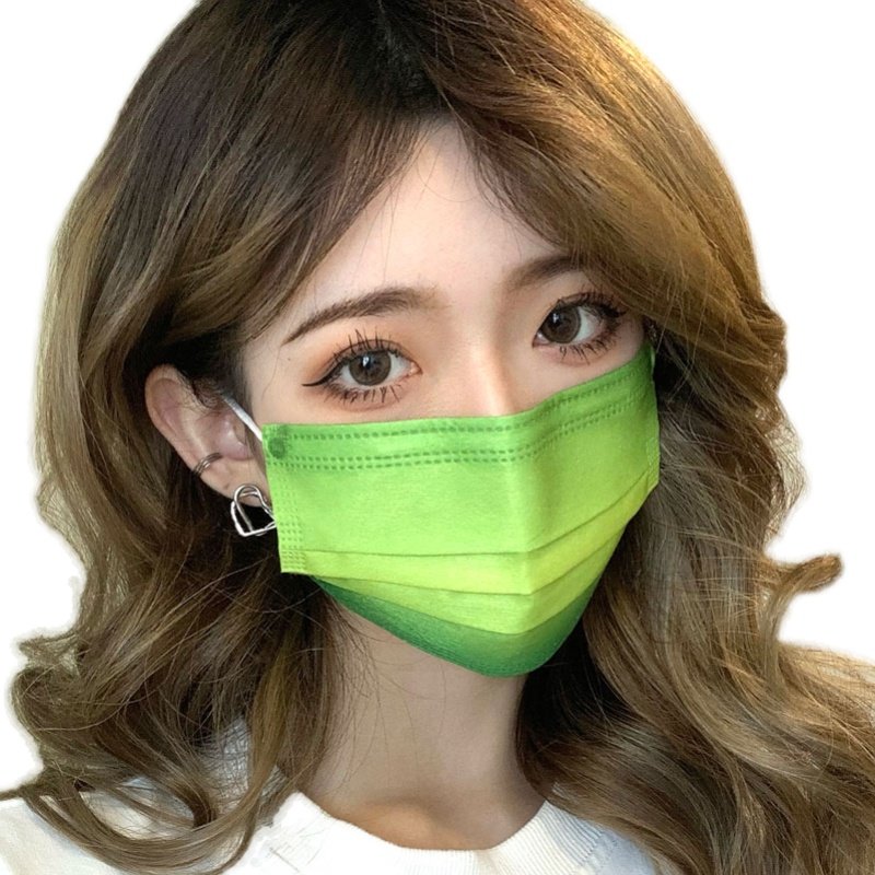 渐变变色绿色口罩一次性三层夏季可爱创意个性一次口罩
