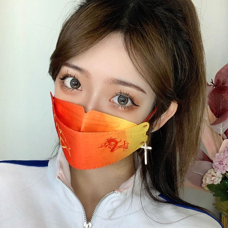 2021中国国风口罩红色新款时尚一次性三层女韩版口罩