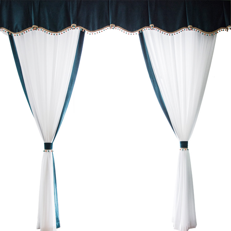 北欧现代轻奢风绒布镶边素色白纱雪纺纱客厅阳台窗帘窗幔帘头定做