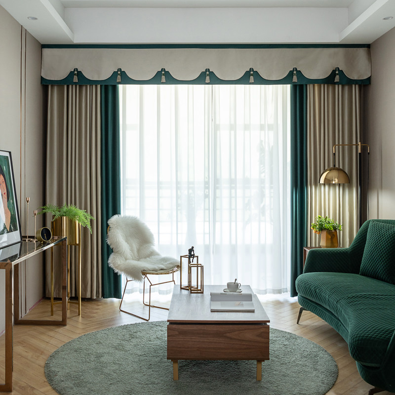 现代窗幔北欧客厅卧室简约孔雀米色轻奢窗帘定制窗帘