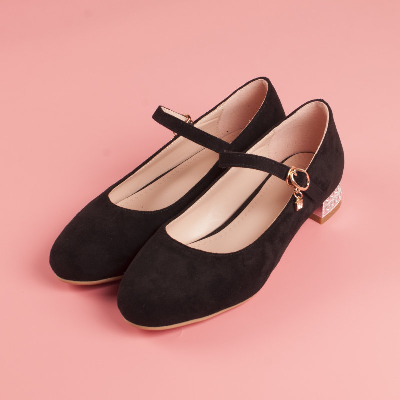 粉色公主鞋伴娘鞋粗跟圆头淑女鞋成人礼鞋矮跟一字扣玛丽珍赫本鞋