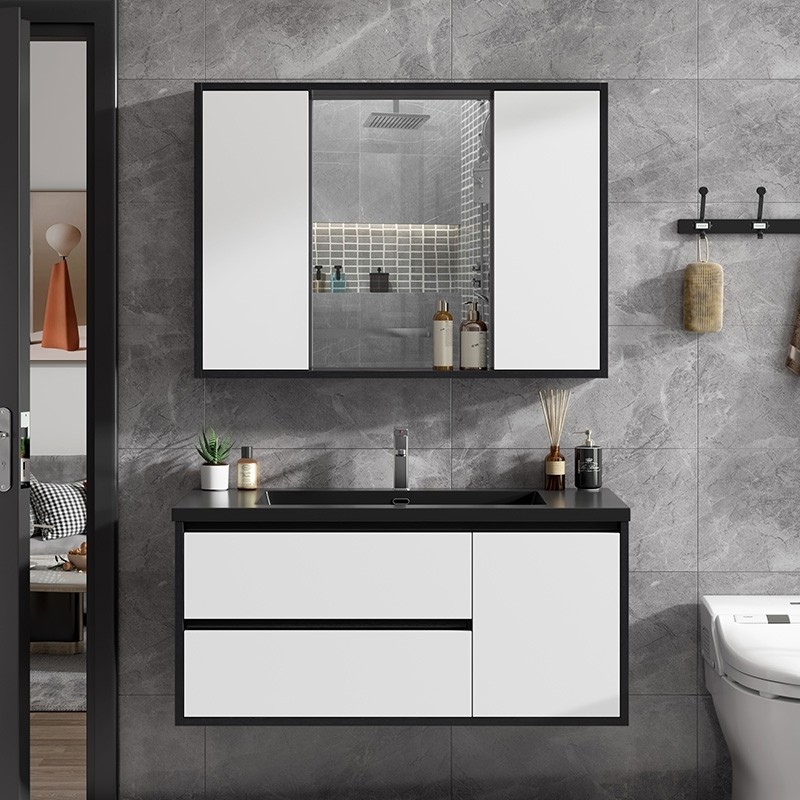 风水水镜浴室柜岩板洗脸盆柜组组合隐藏藏式镜柜浴室柜组合
