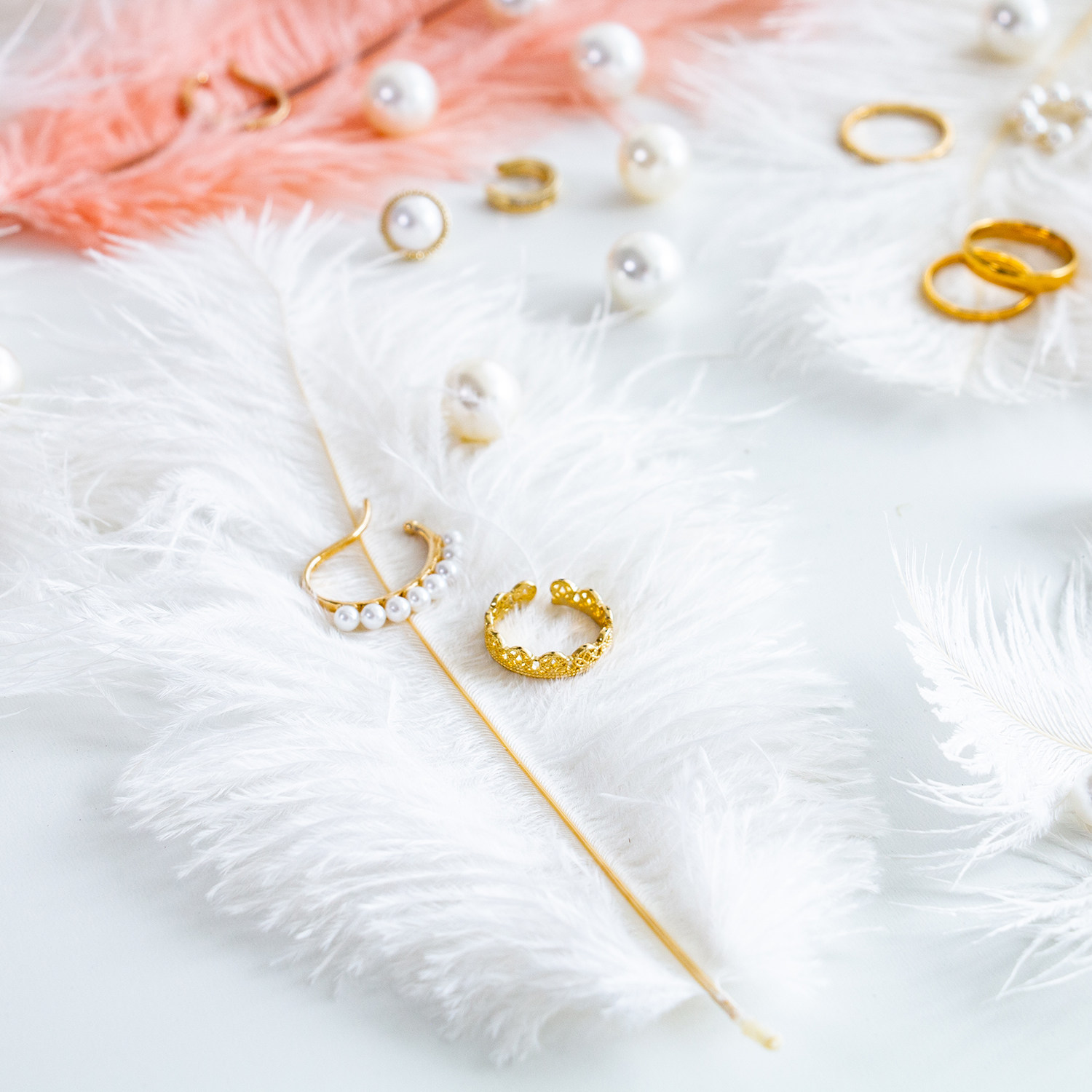 ins饰品摄影装饰道具拍照珍珠戒指耳环白色背景布类