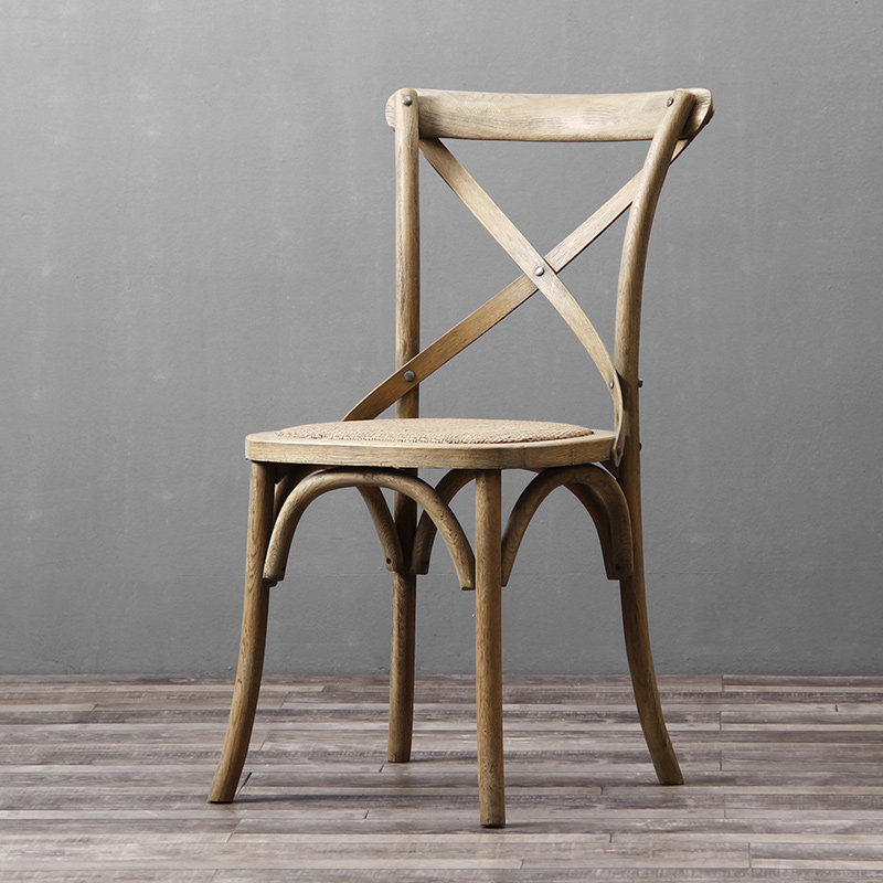 美式实木椅子餐椅简约家用背叉椅藤编靠背椅复古餐桌椅北欧餐厅椅
