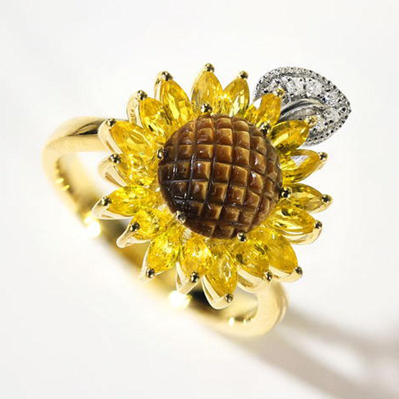 宝石矿工向日葵系列18k黄金太阳花钻石戒指女戒手饰