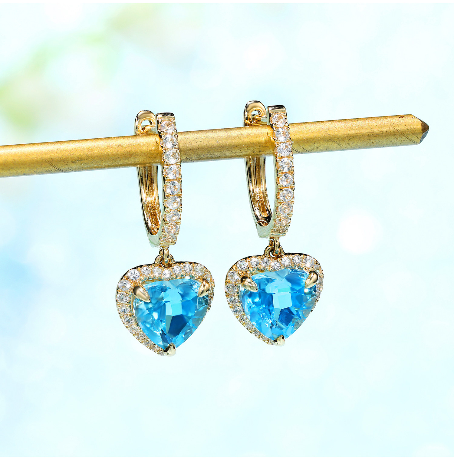 宝石天然宝天然耳钉清新耳环蓝宝矿工白蓝宝托帕石耳饰