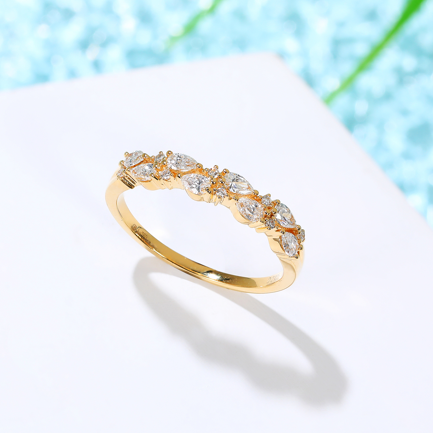 宝石矿工18k黄金水滴钻石戒指双排戒护日常手饰