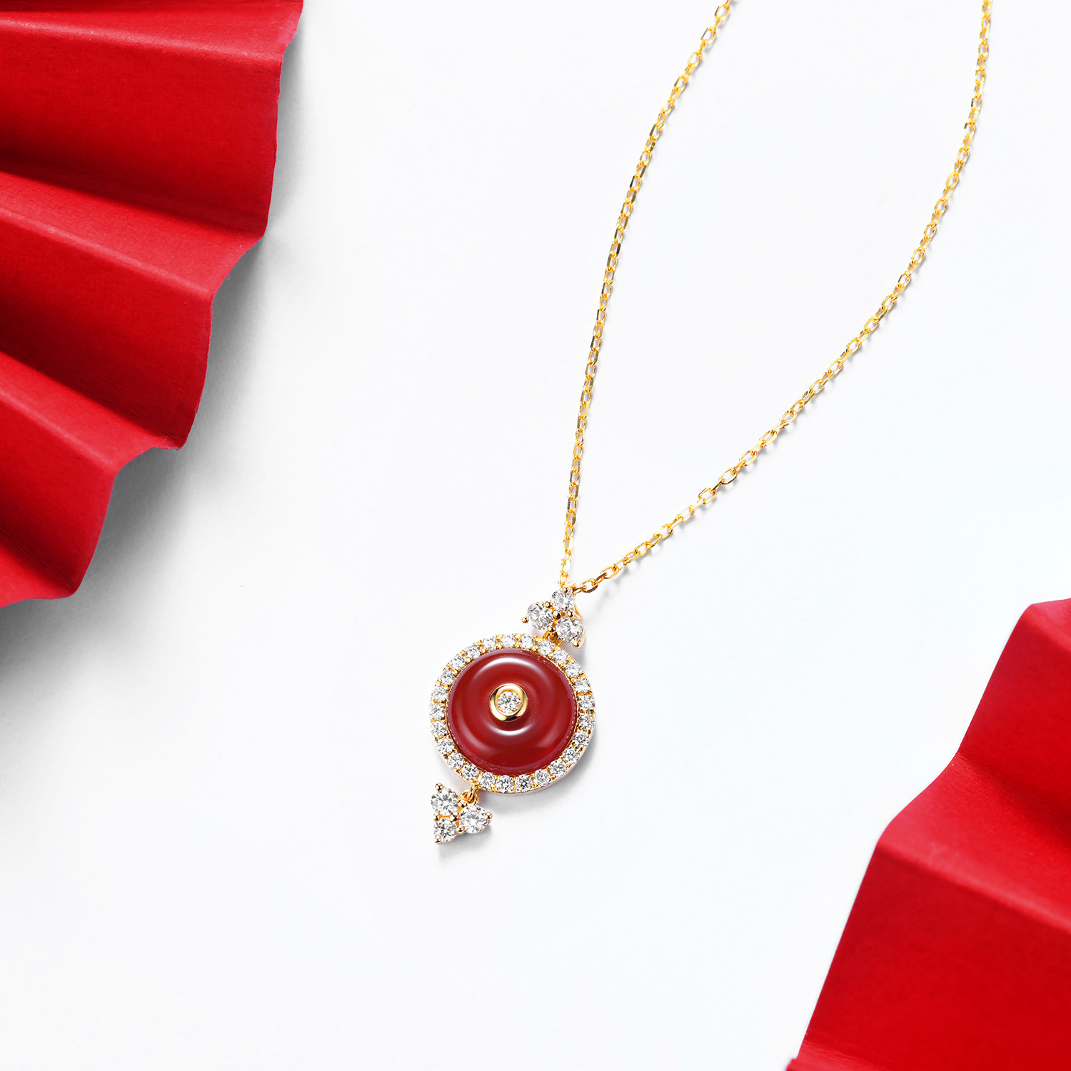 宝石矿工国风系列中国平安扣18k黄金红玉钻石颈饰