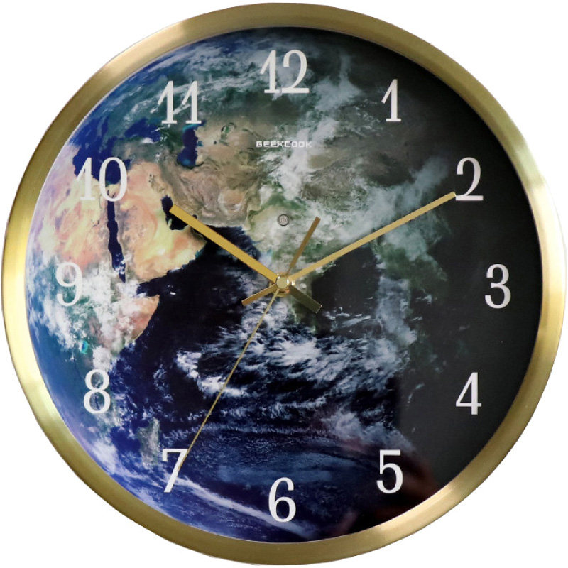 地球时钟挂墙夜光挂钟发光静音智能声控led挂钟