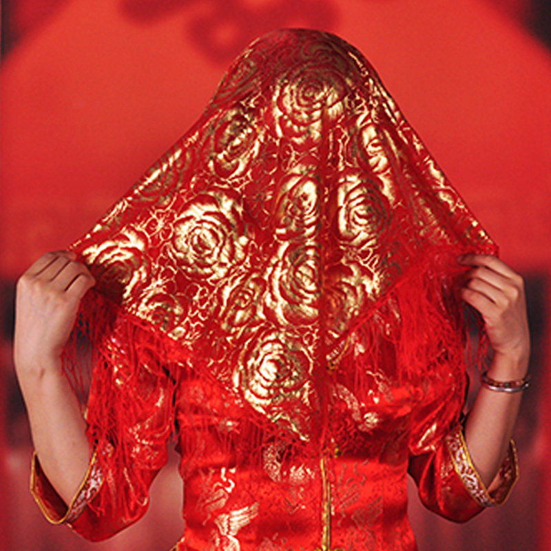 红盖头新娘红色头纱披巾结婚喜帕纱喜帕蒙头巾中式婚礼盖头喜字