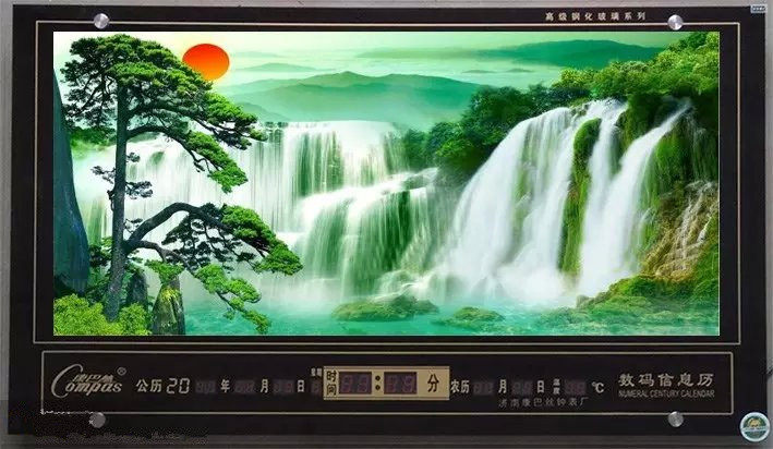 康巴丝高清动态流水led数码万年历风景画电子日历挂钟现代大壁挂