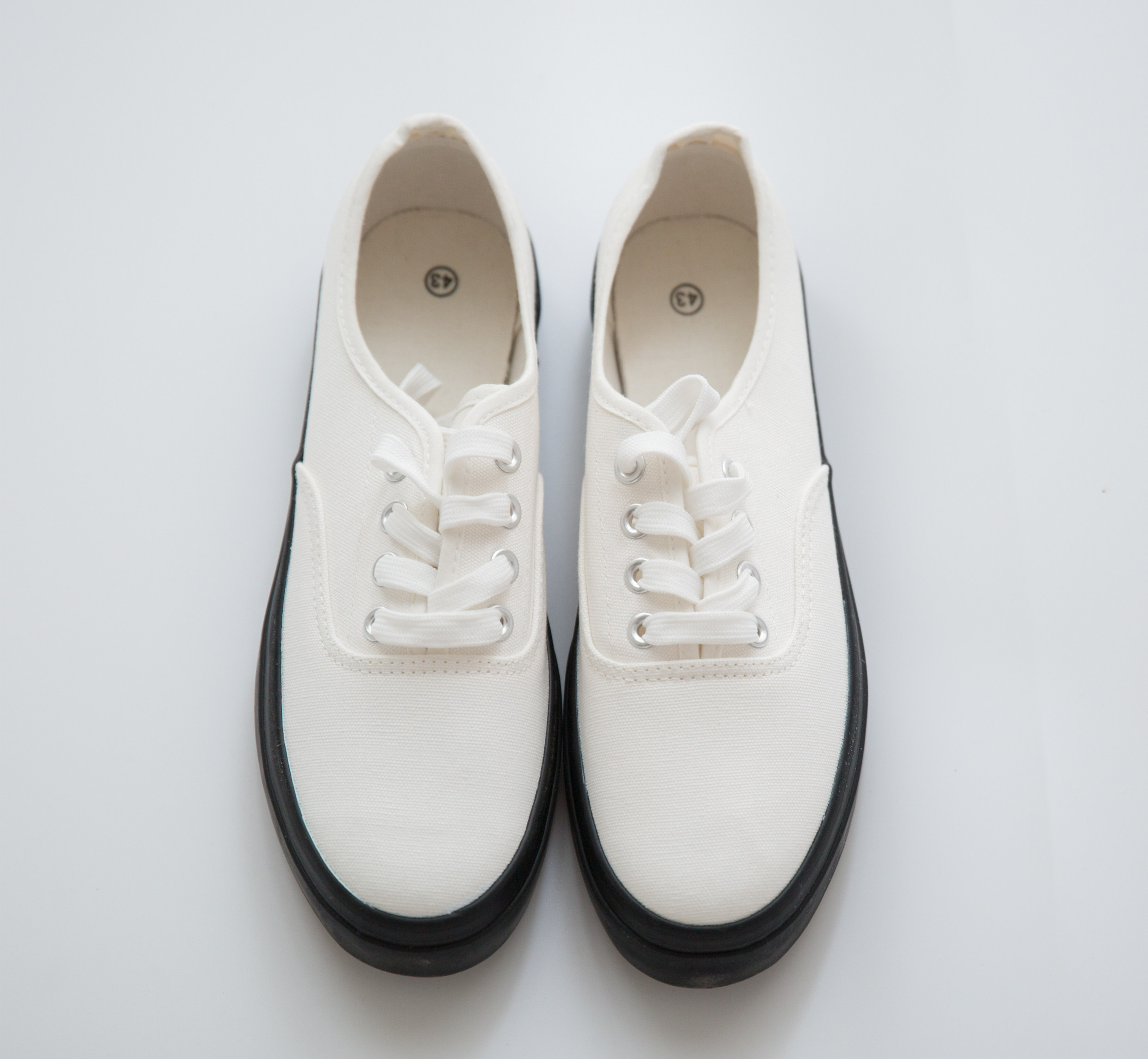 white vulcanized shoes久留米冈山硫化鞋低帮帆布鞋黑底小百鞋