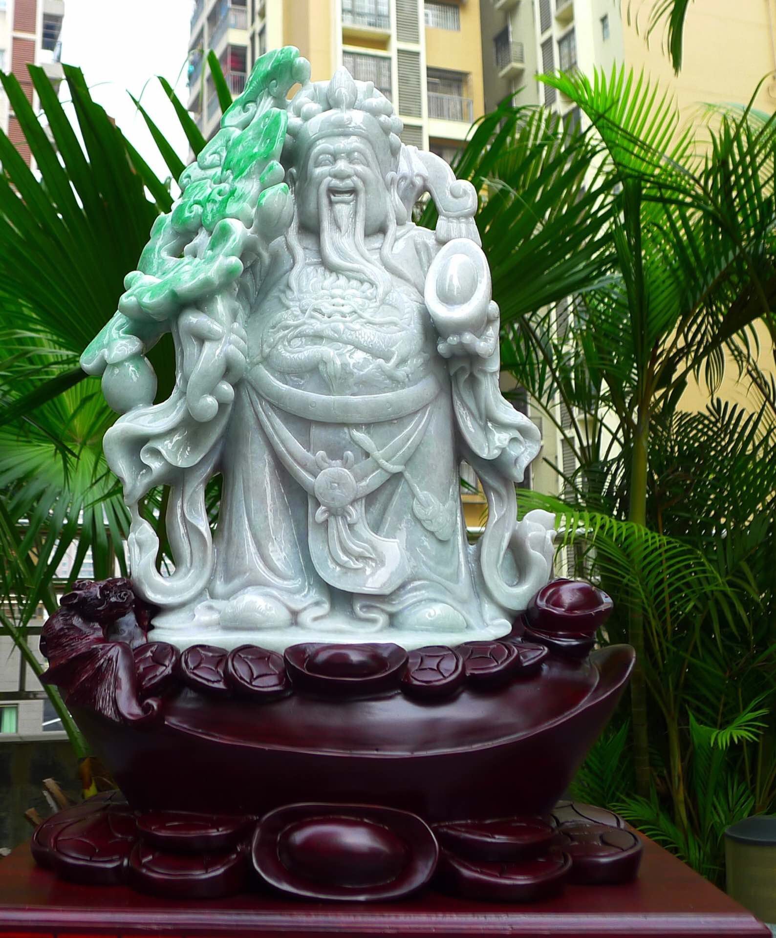 超大财神摆件缅甸天然翡翠货飘花阳招财进宝财源广进珠宝奇石