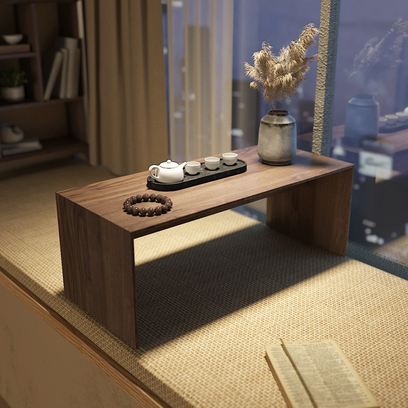 叁舍日式茶台榻榻米小矮桌胡桃实木飘窗功夫茶茶几和室几桌