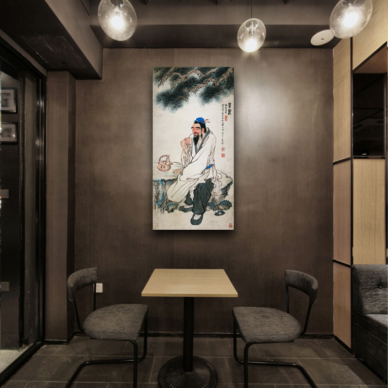 茶楼茶文化装饰画茶馆壁画茶圣陆羽国画现代装饰画