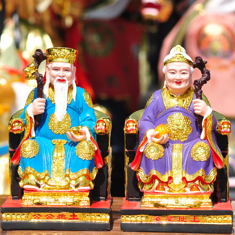 土地公土地婆神像福德正神土地爷土地奶佛像招财家居风水供奉摆件
