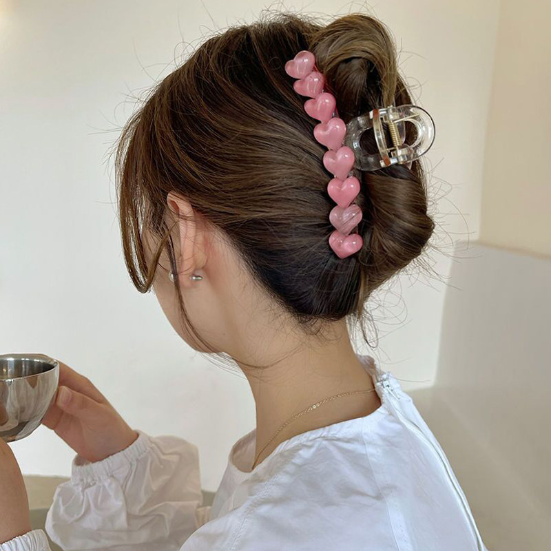 粉色爱心发抓夹甜美女后脑勺ins夹子大号高级发饰