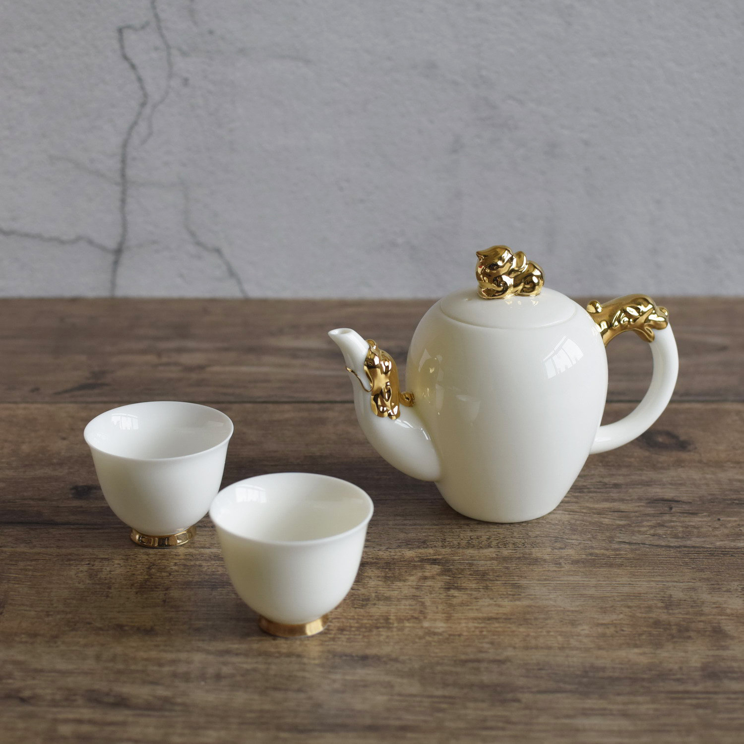 茶具新品淄博博山特产陶瓷骨瓷鎏金貔貅白瓷功夫茶具