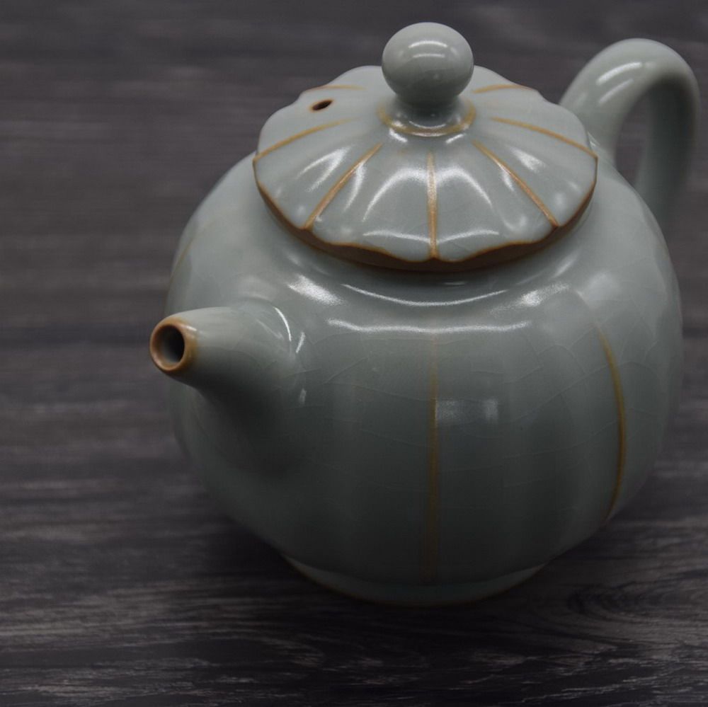 齐韵余香中式传统汝窑开片蝉翼纹功夫茶具瓜棱泡茶壶家用陶瓷单壶