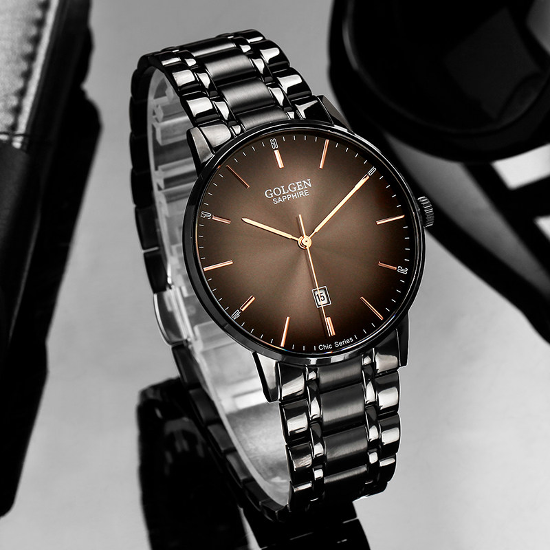 正品golgen古尊手表黑色钢带腕表2020新款个性国产腕表