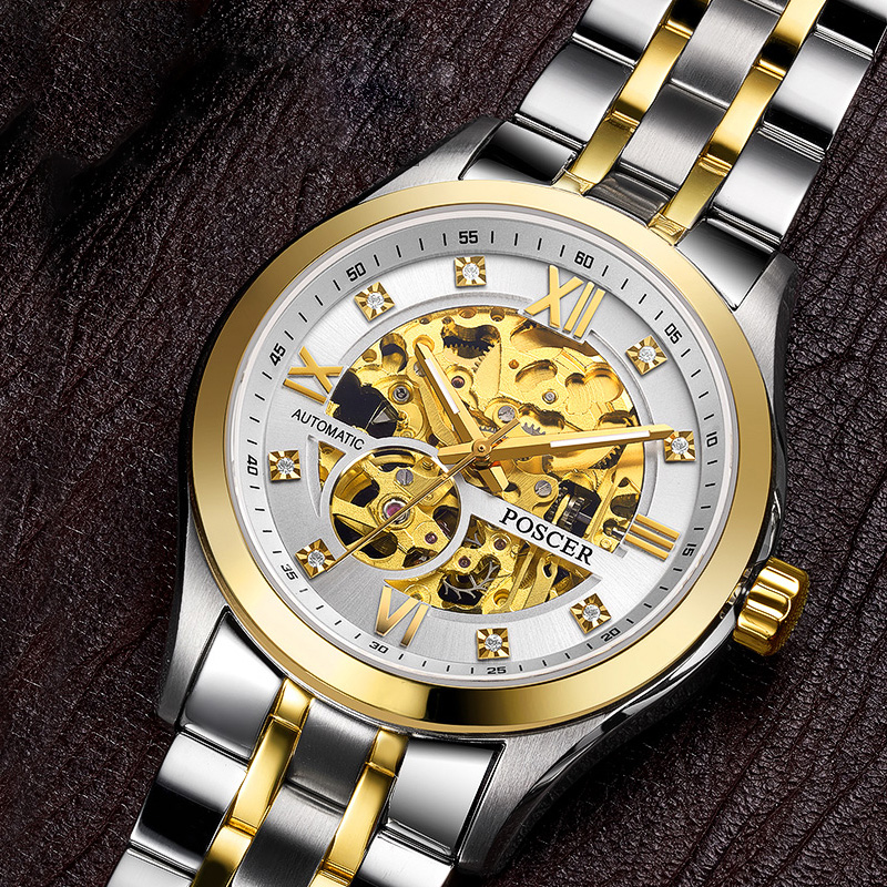 手表正品poscer宝时捷男表机械表男士钢带镂空保时捷国产腕表