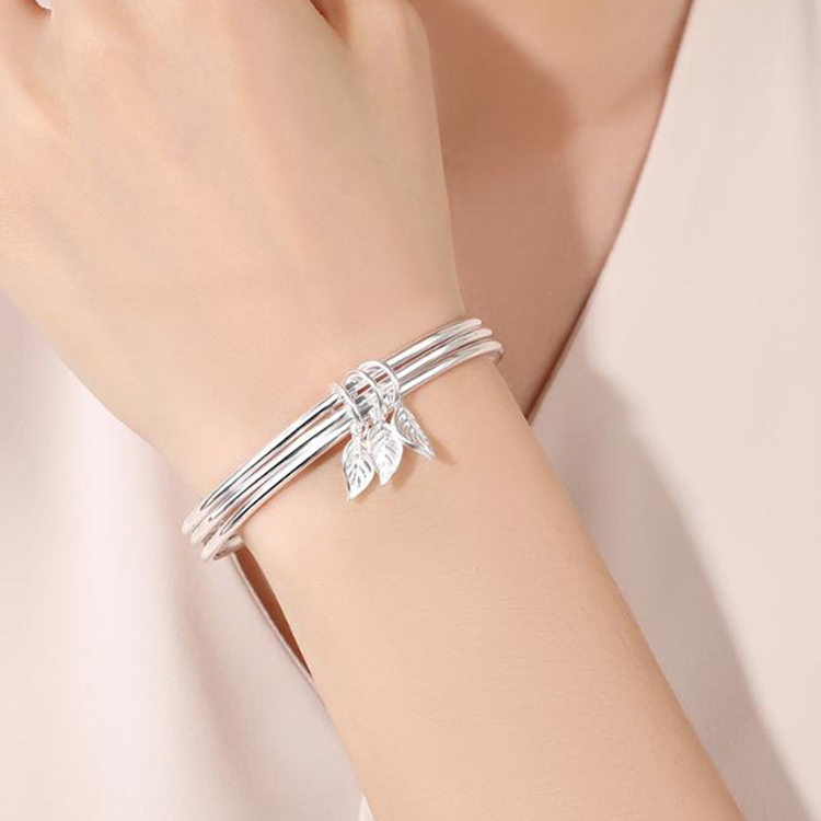 纯银三生三世枫叶女生气质风范手镯高颜值年轻清新手镯