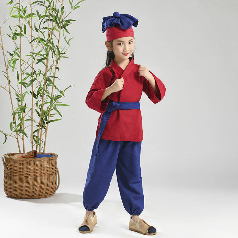幼儿古装棉麻国学书童演出服小药童汉服三笑才子古装表