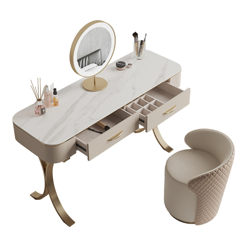 轻奢岩板梳妆台现代简约卧室小型化妆台ins网红创意高级感化妆桌