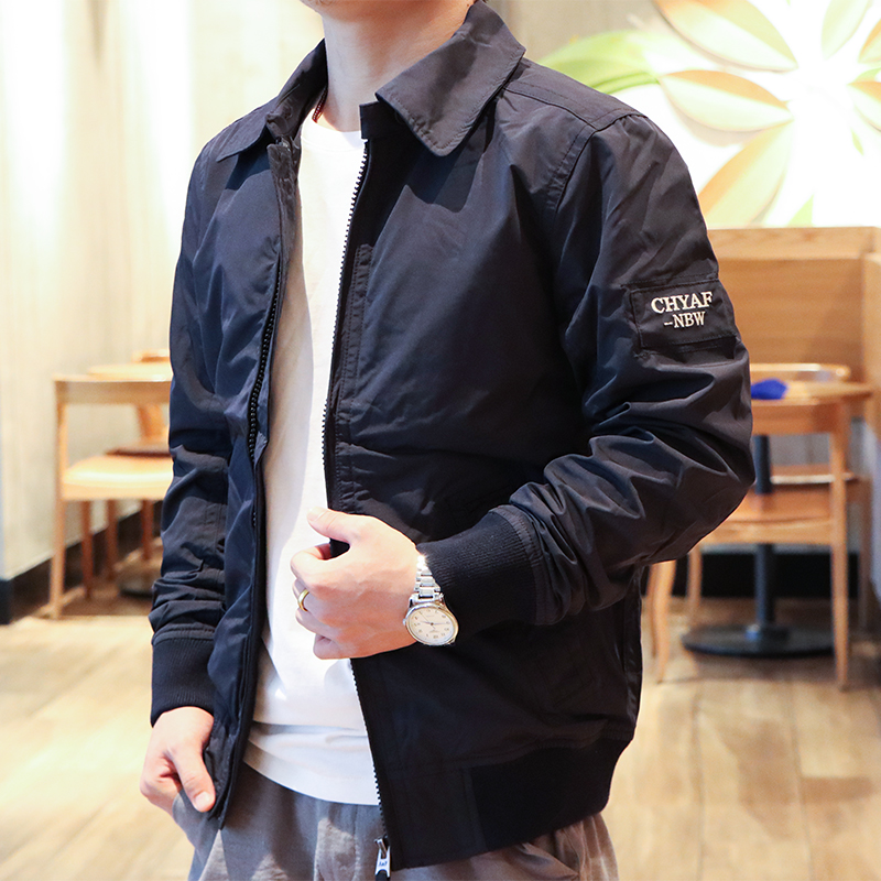 2021新款美国AF夹克外套男秋冬防风衣修身立领肩章休闲纯色百搭潮