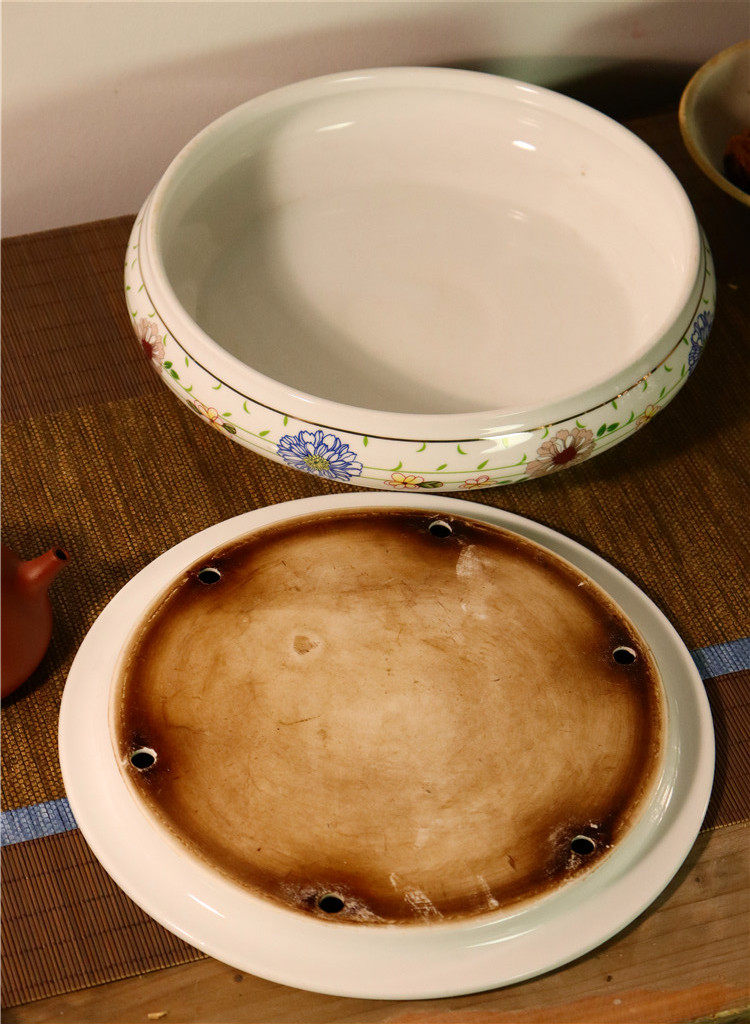 潮汕九十年代老茶船花卉纹大茶海潮州茶盘功夫功夫茶茶海