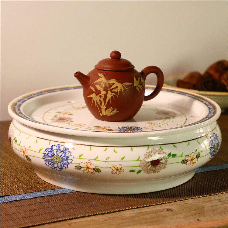 潮汕九十年代老茶船花卉纹大茶海潮州茶盘功夫功夫茶茶海