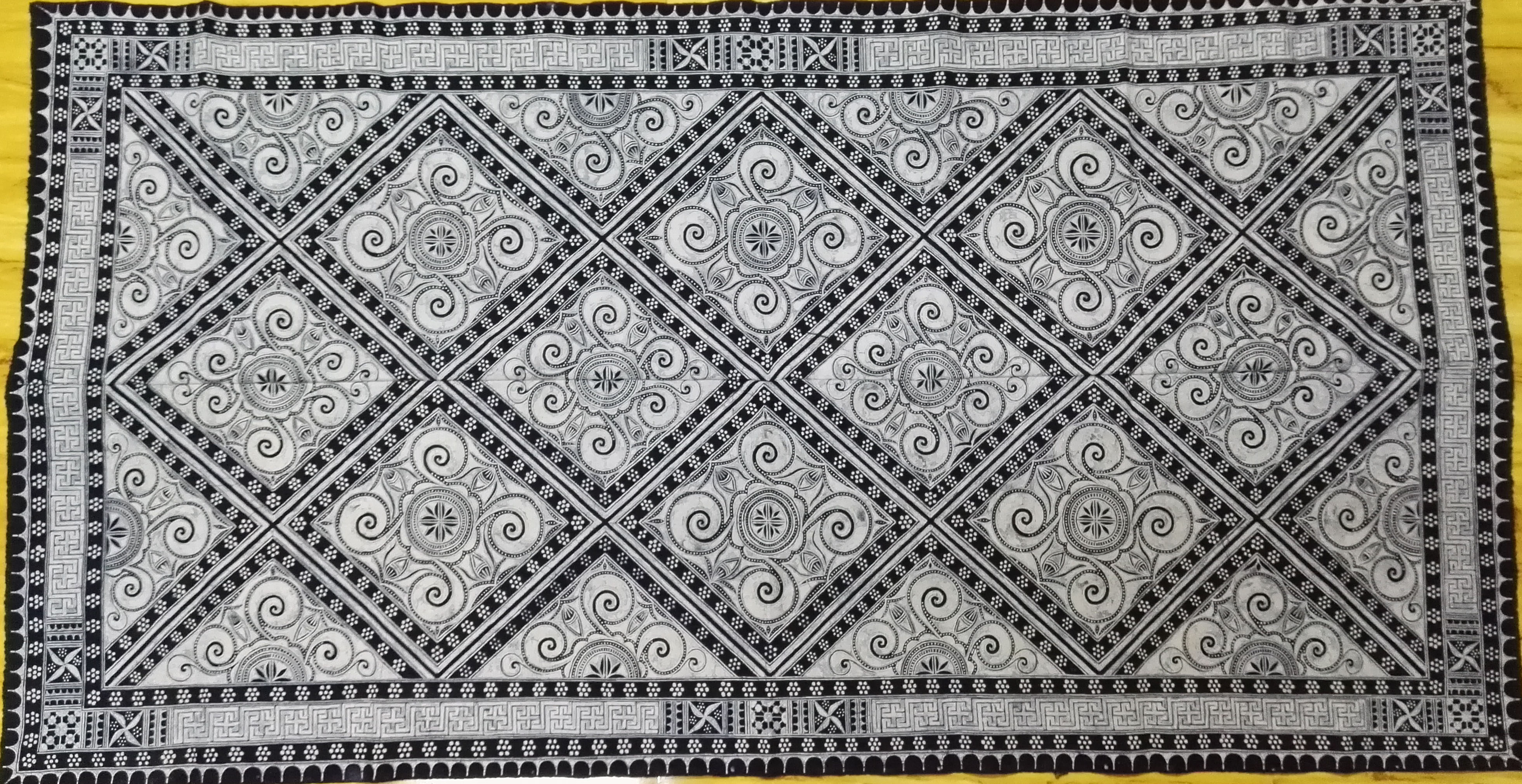 蜡染桌布方巾装饰订制苗族古老图案旧片收藏苗族蜡染