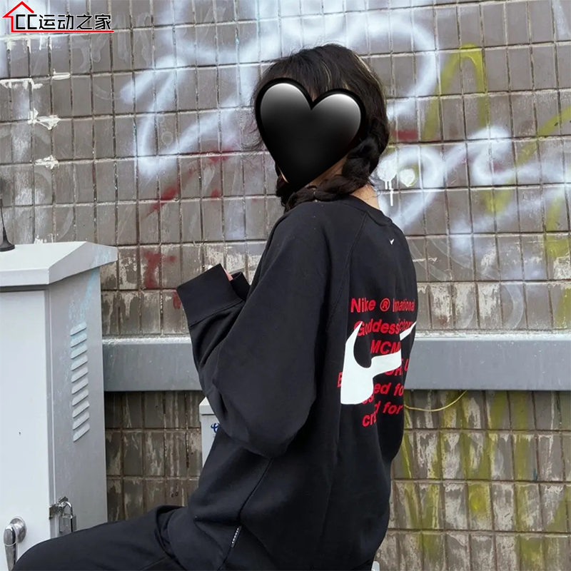 nike耐克swoosh印花男女女双钩针针织套头加绒运动卫衣