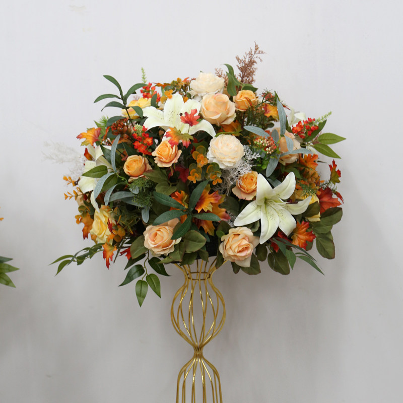 新款秋色花球婚庆布置路引罗马柱花花排婚礼堂舞台装饰花球迎宾花