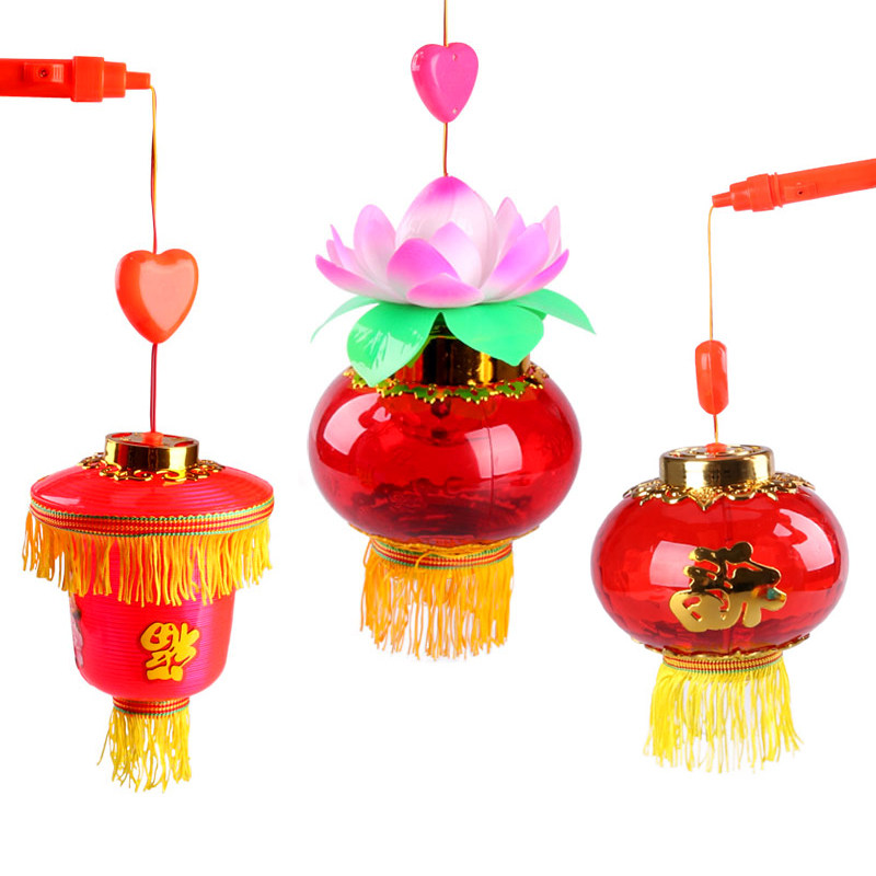 古风手提灯笼音乐花灯发光玩具电动荷花闪光灯笼