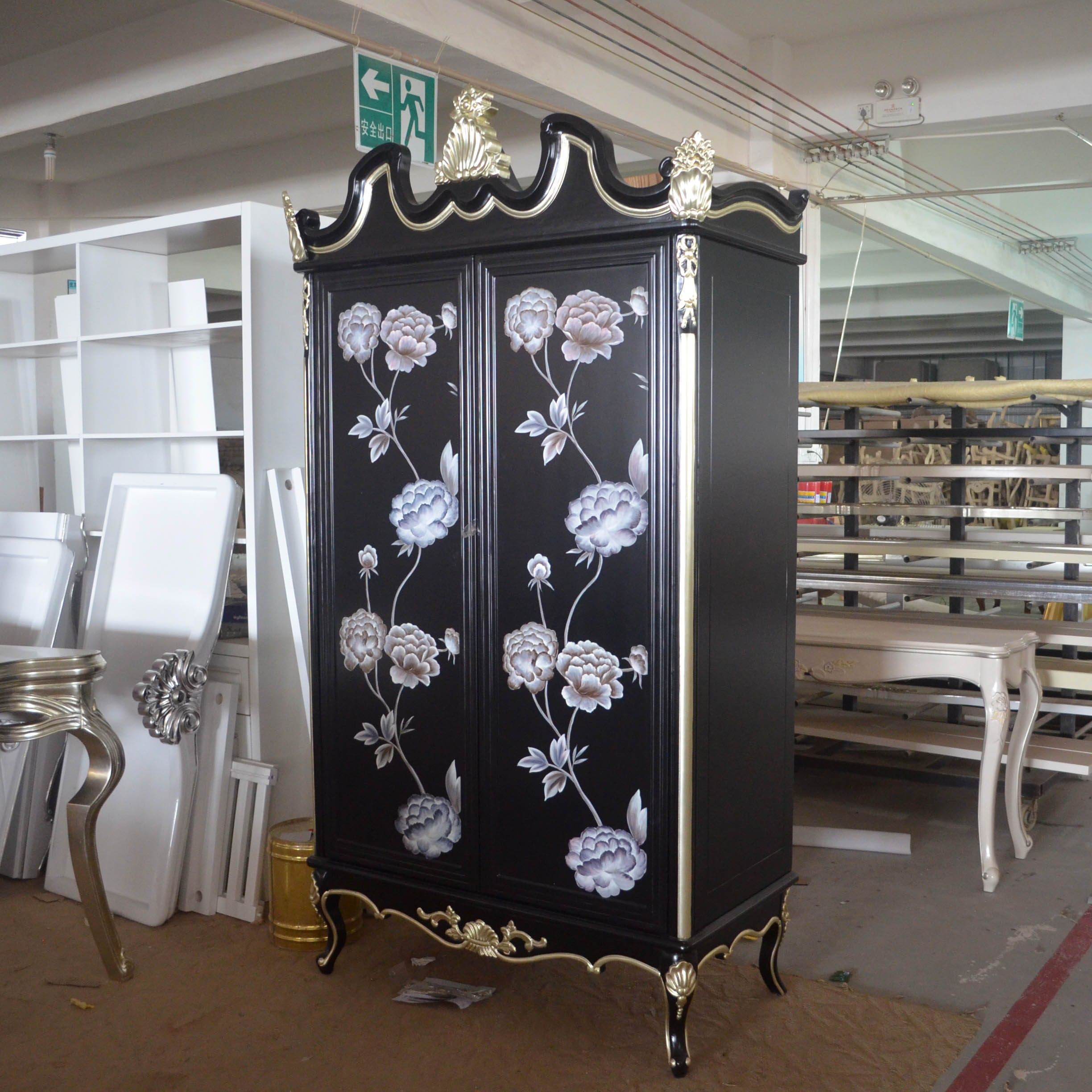 衣柜实木装饰后现代欧式白花新古典手绘二门古典衣柜