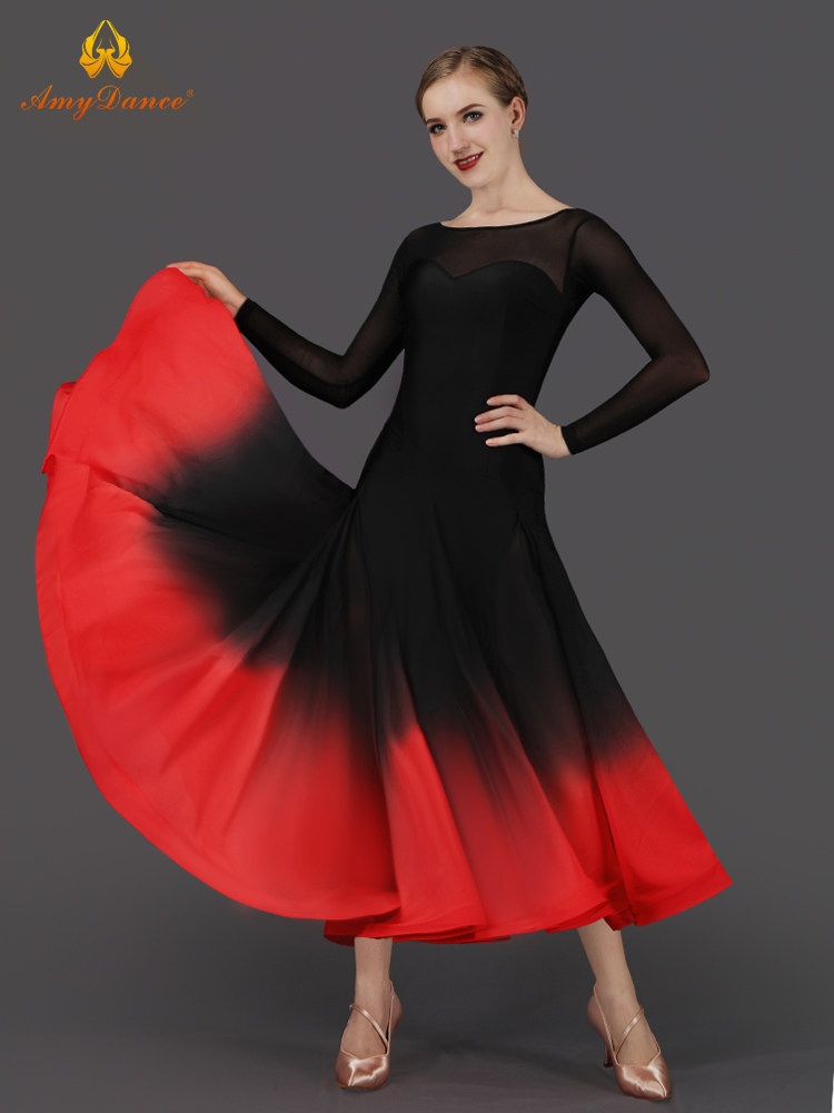 艾美舞服交谊舞连衣大摆高档摩登表演华尔兹舞新款摩登舞套装含演出服