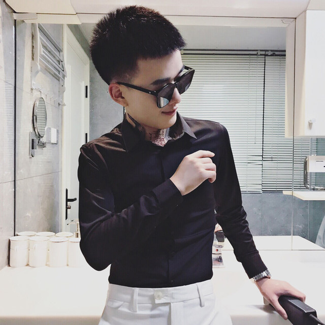 LES small size men's shorty long-sleeved shirt men's size XS size solid color business shirt dress shirt slim fit LES small size men's shorty long-sleeved shirt men's size XS size solid color business shirt dress shirt slim fit